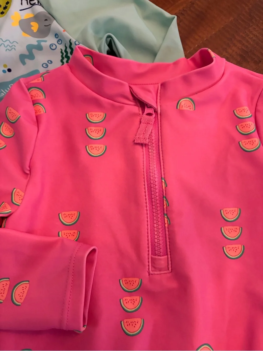 2 Baby Girl Swim Outfits - Long Sleeves Snap Leg Closure Zip Rash-guards 12-18M